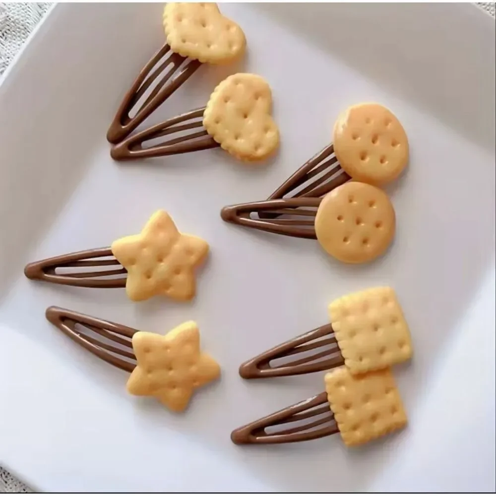 Zara Kids Novelty Cookie Hair Clips Set Biscuit Cracker Snap Barrettes 8 pcs Set